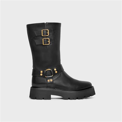 CELINE BIKER MID BOOT WITH HARNESS in CALFSKIN